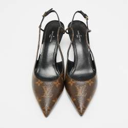 Pre Owned Louis Vuitton Chérie Size 38.5 Monogram Canvas Slingback Pumps
