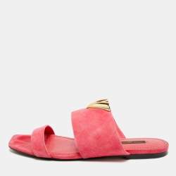 مملوكة مسبقًا Louis Vuitton Essential V Size 38 Pink Suede Flat Slides
