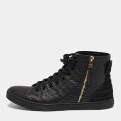 Pre Owned Louis Vuitton Punchy Size 41 Black Monogram Leather High Top Sneakers