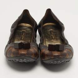 مملوكة مسبقًا حذاء باليرينا فلات لوي فيتون جلد بني ودامييه إيبين مقاس 38.5