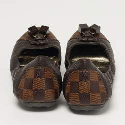 مملوكة مسبقًا حذاء باليرينا فلات لوي فيتون جلد بني ودامييه إيبين مقاس 38.5