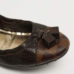 مملوكة مسبقًا حذاء باليرينا فلات لوي فيتون جلد بني ودامييه إيبين مقاس 38.5