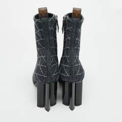 مملوكة مسبقًا حذاء بوت لوي فيتون قماش تريكو أسود مونوغرامي للكاحل مقاس 40