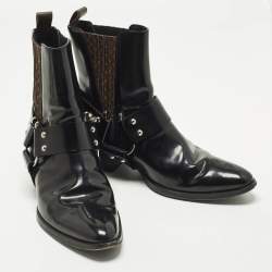 Pre Owned Louis Vuitton Rhapsodie Size 38 Black Canvas and Leather Ankle Length Boots