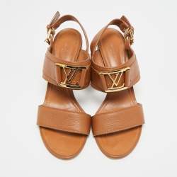Pre Owned Louis Vuitton Horizon Size 38.5 Brown Leather Slingback Sandals