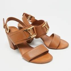 Pre Owned Louis Vuitton Horizon Size 38.5 Brown Leather Slingback Sandals
