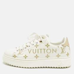 Pre Owned Louis Vuitton Time Out Size 37 White Canvas and Leather Low Top Sneakers