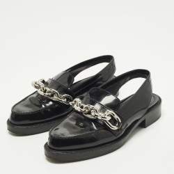 Pre Owned Louis Vuitton Chain Size 36.5 Black Patent Leather Slingback Loafers