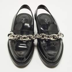 Pre Owned Louis Vuitton Chain Size 36.5 Black Patent Leather Slingback Loafers