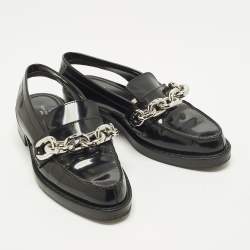 Pre Owned Louis Vuitton Chain Size 36.5 Black Patent Leather Slingback Loafers