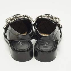 Pre Owned Louis Vuitton Chain Size 36.5 Black Patent Leather Slingback Loafers