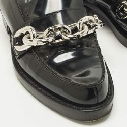 Pre Owned Louis Vuitton Chain Size 36.5 Black Patent Leather Slingback Loafers