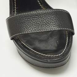 Pre Owned صندل منصة لوى فيتون جلد أسود بحزام عند الكاحل مقاس 38