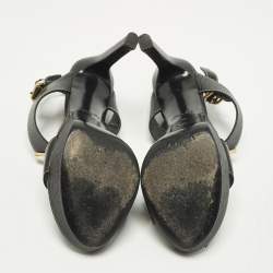 Pre Owned صندل منصة لوى فيتون جلد أسود بحزام عند الكاحل مقاس 38