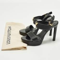 Pre Owned صندل منصة لوى فيتون جلد أسود بحزام عند الكاحل مقاس 38