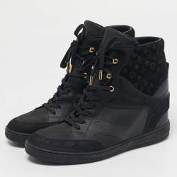 Pre Owned Louis Vuitton Millenium Size 41 Black Leather and Suede High Top Sneakers