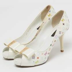 Pre Owned Louis Vuitton Bow Size 37 Multicolor Monogram Canvas and Patent Leather Peep Toe Pumps