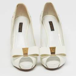 Pre Owned Louis Vuitton Bow Size 37 Multicolor Monogram Canvas and Patent Leather Peep Toe Pumps