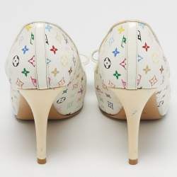 Pre Owned Louis Vuitton Bow Size 37 Multicolor Monogram Canvas and Patent Leather Peep Toe Pumps