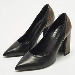 Pre Owned حذاء كعب عالي لوي فيتون شيري جلد لامع وكانفاس مونوجرامي بني/أسود مقاس 39