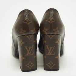 Pre Owned حذاء كعب عالي لوي فيتون شيري جلد لامع وكانفاس مونوجرامي بني/أسود مقاس 39