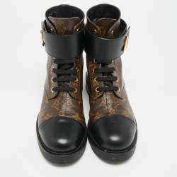 Pre Owned حذاء بوت قتالي لوي فيتون موديل وندرلاند رينجر قماش مونوغرام وجلد بني/أسود مقاس 39.5