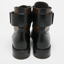 Pre Owned حذاء بوت قتالي لوي فيتون موديل وندرلاند رينجر قماش مونوغرام وجلد بني/أسود مقاس 39.5