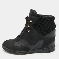 مملوكة مسبقًا Louis Vuitton Cliff Size 40.5 Black Nubuck Leather and Suede Wedge Sneakers