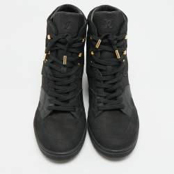 Pre Owned Louis Vuitton Cliff Size 40.5 Black Nubuck Leather and Suede Wedge Sneakers