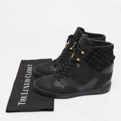Pre Owned Louis Vuitton Cliff Size 40.5 Black Nubuck Leather and Suede Wedge Sneakers
