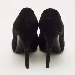 Pre Owned حذاء كعب عالي لوي فيتون كونفيدينت سويدي أسود مزين عقدة بشراشيب نعل سميك مقاس 37