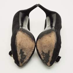 Pre Owned حذاء كعب عالي لوي فيتون كونفيدينت سويدي أسود مزين عقدة بشراشيب نعل سميك مقاس 37