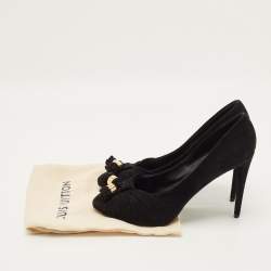 Pre Owned حذاء كعب عالي لوي فيتون كونفيدينت سويدي أسود مزين عقدة بشراشيب نعل سميك مقاس 37