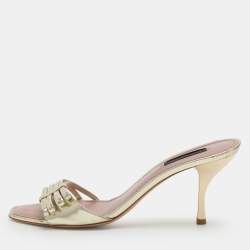 مملوكة مسبقًا Louis Vuitton Size 39 Gold Patent Leather Slide Sandals