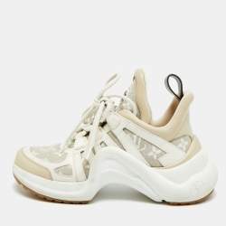 Pre Owned Louis Vuitton Archlight Size 37 White/Beige Monogram Canvas and Leather Low Top Sneakers