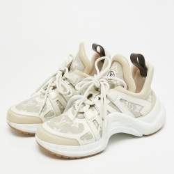 Pre Owned حذاء رياضي لويس فيتون قماش شبك أبيض ومونوجرام أرشلايت مقاس 37