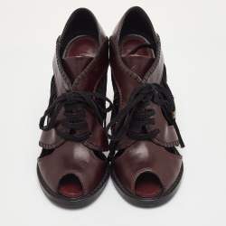 مملوكة مسبقًا Louis Vuitton Size 37.5 Brown/Black Leather and Suede Fringe Lace Up Peep Toe Sandals