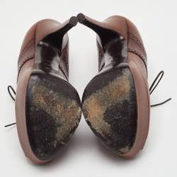 Pre Owned Louis Vuitton Size 38.5 Brown Leather Platform Lace Up Oxford Pumps