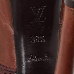 Pre Owned Louis Vuitton Size 38.5 Brown Leather Platform Lace Up Oxford Pumps