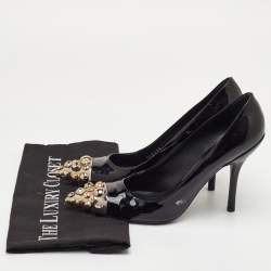 Pre Owned Louis Vuitton Bernice Size 38.5 Black Patent Leather Studded Pointed Toe Pumps