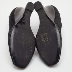 Pre Owned Louis Vuitton Size 39.5 Black Suede Butterfly Peep Toe Wedge Pumps
