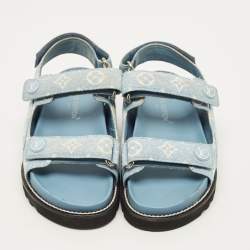 Pre Owned صندل لويس فيتون فتحة كعب باسيولا قماش الدنيم الأزرق مقاس 40.5