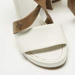 Pre Owned Louis Vuitton Matchmake Size 35 White/Brown Monogram Canvas and Leather Ankle Strap Sandals