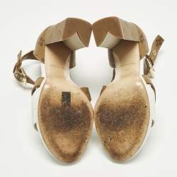 Pre Owned Louis Vuitton Matchmake Size 35 White/Brown Monogram Canvas and Leather Ankle Strap Sandals