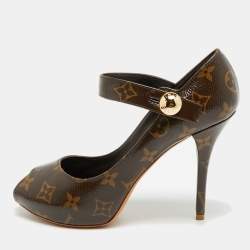 Pre Owned Louis Vuitton Ritual Mary Jane Size 37.5 Brown Monogram Coated Canvas Mary Jane Pumps