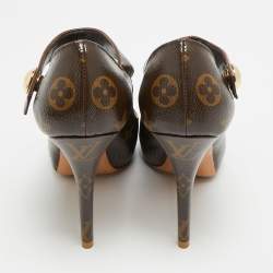 مملوكة مسبقًا حذاء كعب عالي لوي فيتون قماش مونوغرام بني ريتوال مقدمة مفتوحة مقاس 37.5