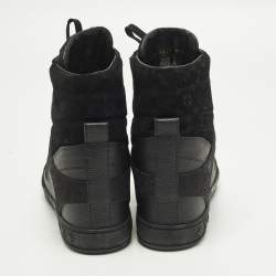 Pre Owned Louis Vuitton Cliff Size 38.5 Black Monogram Suede and Leather High Top Sneakers