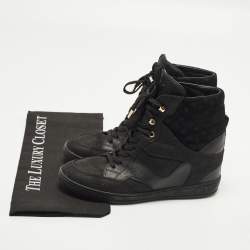 Pre Owned Louis Vuitton Cliff Size 38.5 Black Monogram Suede and Leather High Top Sneakers