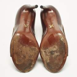 Pre Owned حذاء بوت لوي فيتون مقدمة مفتوحة تفاصيل سحاب جلد وسويدي عنابي مقاس 38