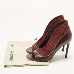 Pre Owned حذاء بوت لوي فيتون مقدمة مفتوحة تفاصيل سحاب جلد وسويدي عنابي مقاس 38